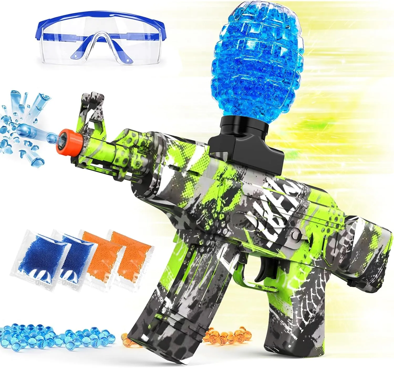 Anstoy Electric with Gel Ball Blaster AEG AKM-47 Splat Gun Automatic Toy Gun for Christmas, Halloween, Birthday Gift, Adults, Ages 14 (Green)