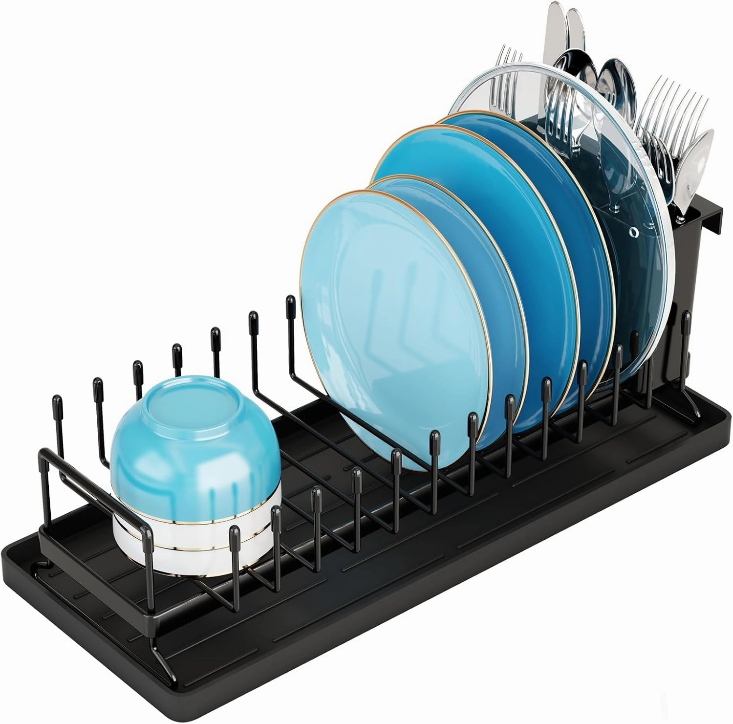ANTOPY Small Dish Drying Rack - Compact Dish Rack for Kitchen Counter with Silicone Dish Drying Mat, Stainless Steel Dish Drainer for Kitchen Sink Cabinet, Space Saving Plate Rack Cutlery Holder
