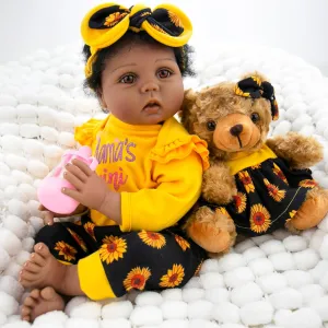 Aori Reborn Baby Dolls Black Girl Lifelike - 22 Inches Realistic Girl Doll American Newborn Weighted Babies, Gift Set for Kids 3 , Parents-to-be, Grandparents