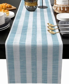Aqua Blue Stripes Table Runner 72 Inches Long,Vintage Farmhouse Linen Styles Boho Kitchen Dinner Coffee Tablerunners Cotton Linen Farmhouse Style Fabric for Dining Wedding Party Dresser Décor 14x72