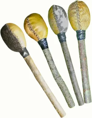 ARAW Shamanic Rawhide Rattle | Handstitched | Drumbeater Two Side Hair and One Side Hair | Premium Wood Handle Hand Drummer| Multi Colors