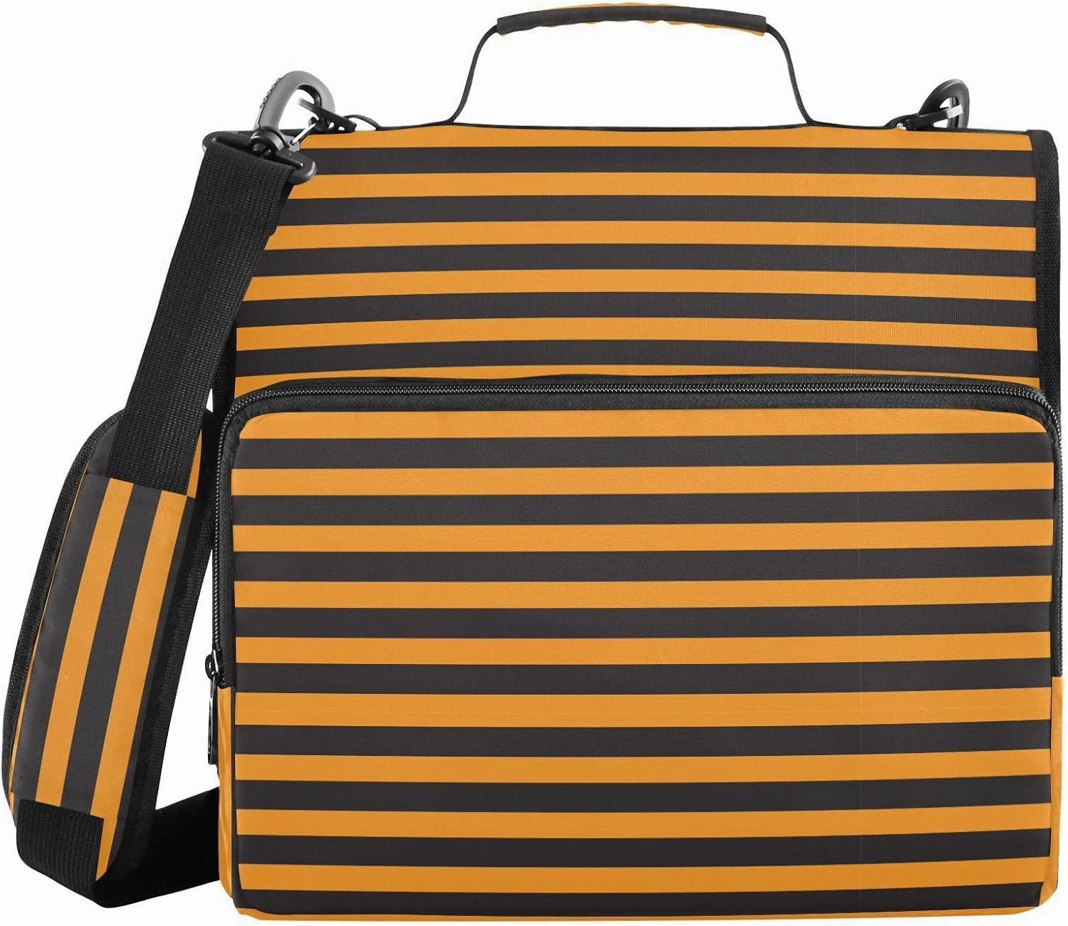 Aslsiy Zipper Binder Equivalent Straight Lines 1.5 inch 3-Ring Binder Organizer Orange Black Trapper Keeper with Shoulder Strap for School Office Supplies
