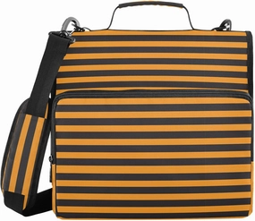 Aslsiy Zipper Binder Equivalent Straight Lines 1.5 inch 3-Ring Binder Organizer Orange Black Trapper Keeper with Shoulder Strap for School Office Supplies