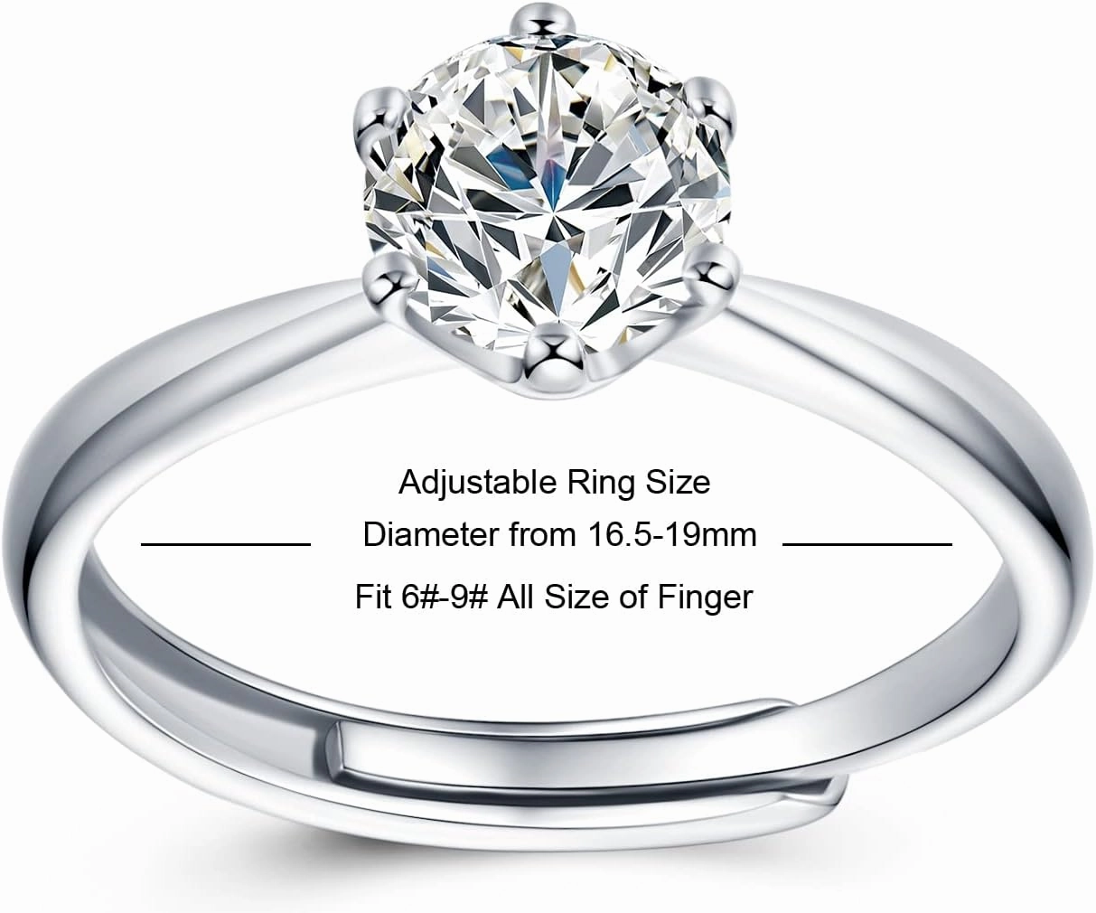 Atylyk 1 Carat Moissanite Adjustable Engagement Ring Wedding Promise 925 Sterling Silver Solitaire Rings for Women