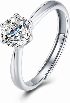 Atylyk 1 Carat Moissanite Adjustable Engagement Ring Wedding Promise 925 Sterling Silver Solitaire Rings for Women