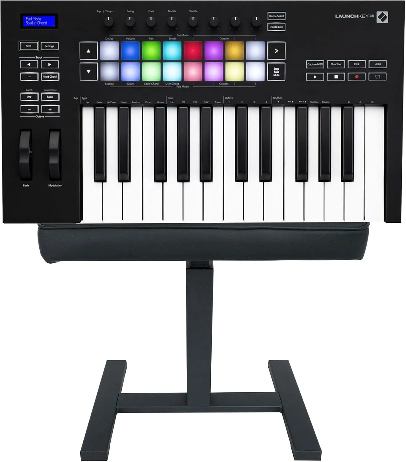 Audiosavings Bundle: Novation Launchkey 25 MK3 25-Key USB MIDI Ableton Live Keyboard Controller Bundle with Rockville AIR-BENCH Keyboard/Piano Bench Chair Hydraulic Air Lift Comfy Padding (2 Items)