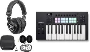 Audiosavings Bundle: Novation LAUNCHKEY 25 MK4 25-Key USB MIDI Ableton Live Keyboard Controller Bundle with Rockville PRO-M50 Studio Headphones w/Detachable Coil Cable & Case Extra Ear Pad (2 Items)