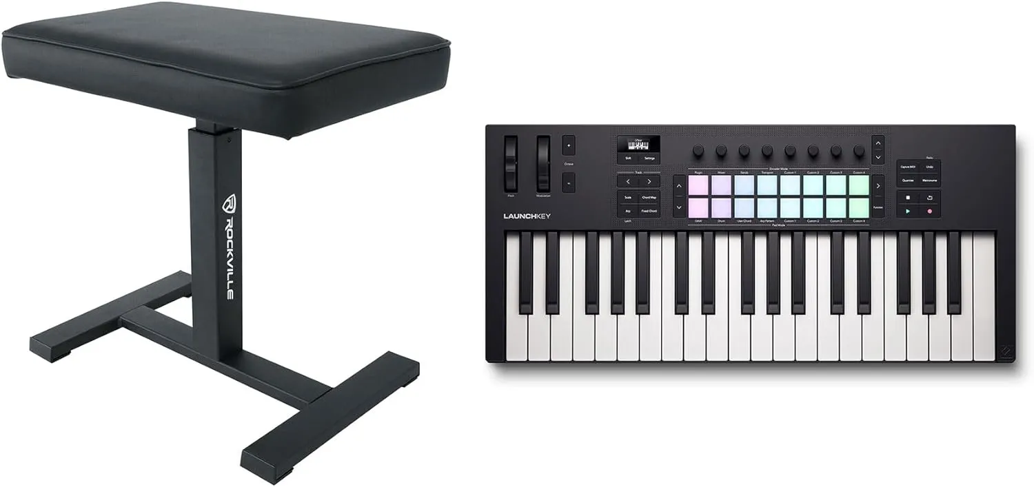 Audiosavings Bundle: Novation LAUNCHKEY 37 MK4 37-Key USB MIDI Ableton Live Keyboard Controller Bundle with Rockville AIR-BENCH Keyboard/Piano Bench Chair Hydraulic Air Lift (2 Items)