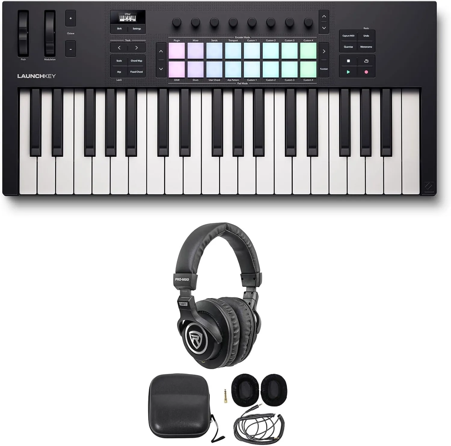 Audiosavings Bundle: Novation LAUNCHKEY 37 MK4 37-Key USB MIDI Ableton Live Keyboard Controller Bundle with Rockville PRO-M50 Studio Headphones w/Detachable Coil Cable, Case Extra Ear Pad (2 Items)