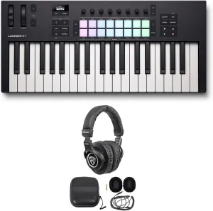 Audiosavings Bundle: Novation LAUNCHKEY 37 MK4 37-Key USB MIDI Ableton Live Keyboard Controller Bundle with Rockville PRO-M50 Studio Headphones w/Detachable Coil Cable, Case Extra Ear Pad (2 Items)