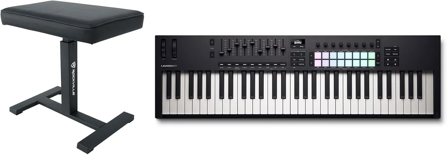 Audiosavings Bundle: Novation LAUNCHKEY 61 MK4 61-Key USB MIDI Ableton Live Keyboard Controller Bundle with Rockville AIR-BENCH Keyboard/Piano Bench Chair Hydraulic Air Lift Comfy Padding (2 Items)