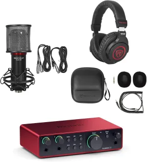 Audiosavings Bundle: Rockville PRO-M50 SR Studio Headphones Bundle with Rockville RCM SR Condenser Microphone   Focusrite Scarlett 2i2 4th Gen Studio Recording USB Audio Interface Software (3 Items)