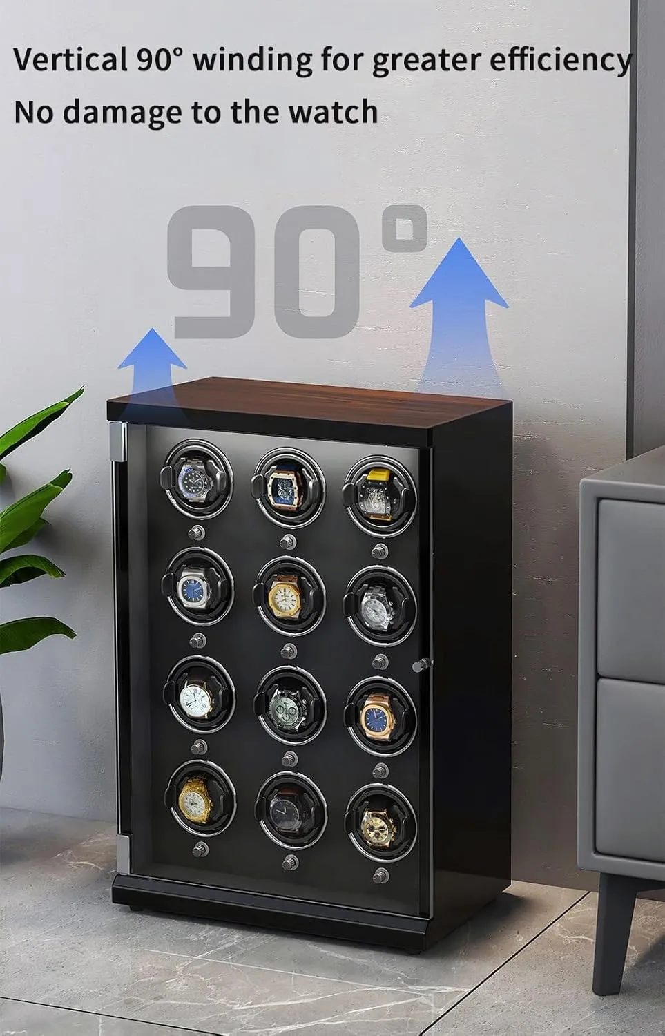 Automatic Watch Winder Box for 1/2/4/6/9/12/16 Watches 5 Rotation Modes for Men's and Women's Watches Storage Display Box