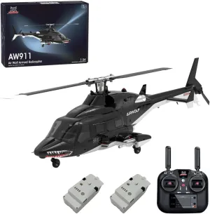 AW-911 RC 1/34 Helicopter, 2.4G 9CH Flybarless RC Helicopter Model with 6G/3D Stunt Mode and GPS Positioning (RTF Version/Mode 1/Mode 2 Switchable)
