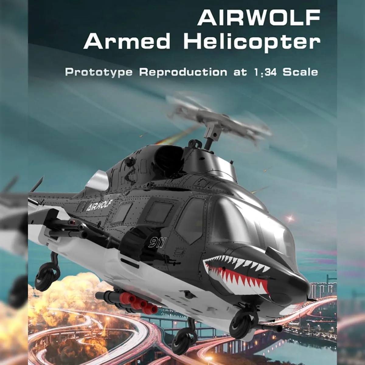 AW-911 RC 1/34 Helicopter, 2.4G 9CH Flybarless RC Helicopter Model with 6G/3D Stunt Mode and GPS Positioning (RTF Version/Mode 1/Mode 2 Switchable)