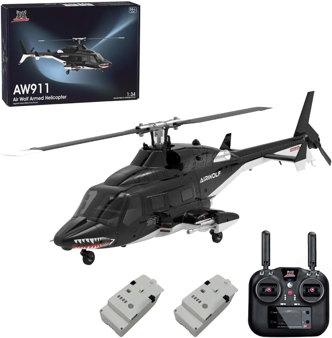 AW-911 RC 1/34 Helicopter, 2.4G 9CH Flybarless RC Helicopter Model with 6G/3D Stunt Mode and GPS Positioning (RTF Version/Mode 1/Mode 2 Switchable)