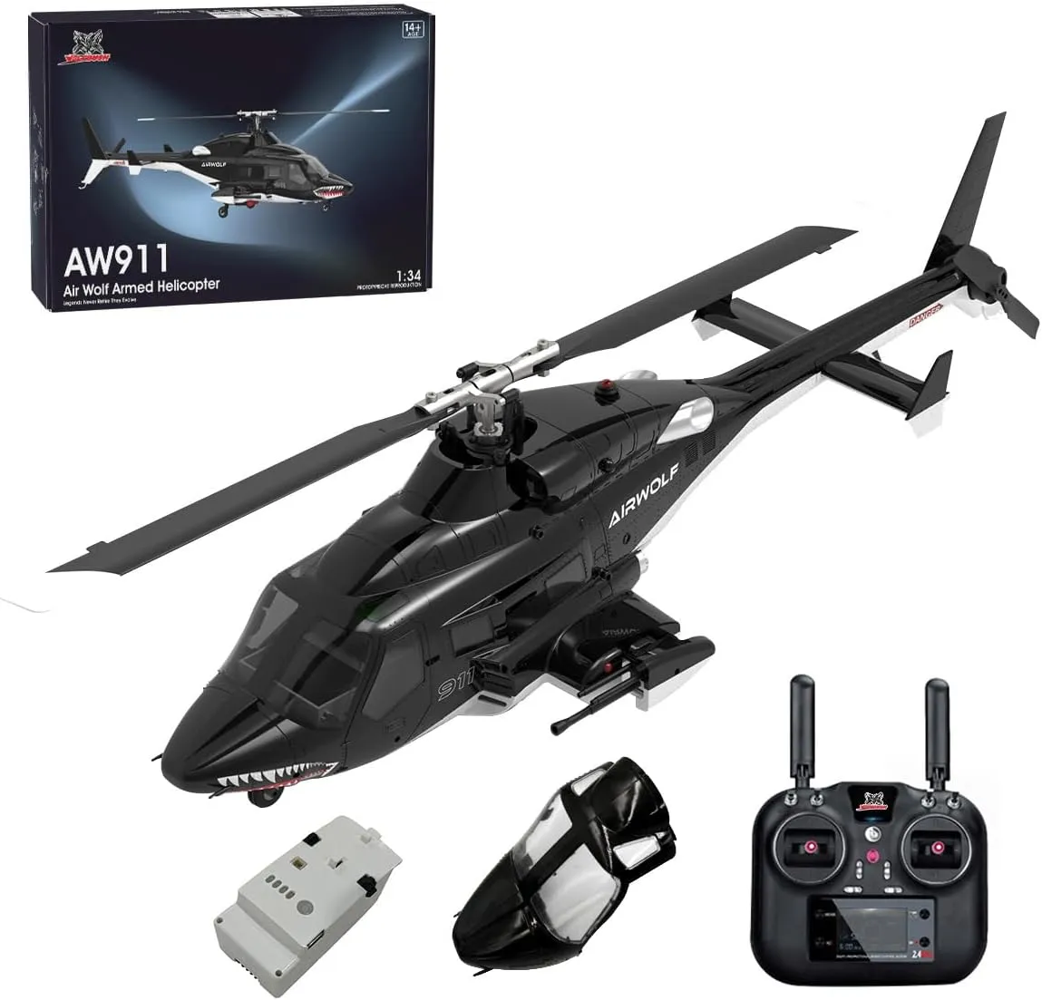 AW-911 RC Helicopter for Adults, 1/34 Scale 2.4G 9CH Remote Control Helicopter, Outdoor RC Aircraft Flying Model, RTF Version Creative Gifts