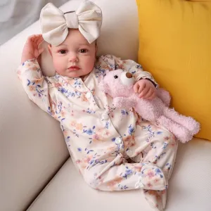 BABESIDE Lifelike Reborn Baby Dolls Girl - 20 inch Cloth Body Brown Eyes Hand-Painted Hair Realistic-Newborn Baby Dolls Handmade Baby Feeling Real Life Baby Doll Girl with Feeding Kit Gift Box