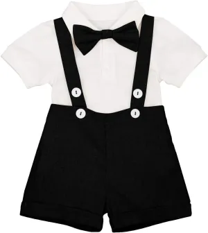 Baby Boy Baptism Christening Outfit Bowtie Dress Shirt Suspenders Shorts Summer Wedding Party Formal Ring Bearer Suits