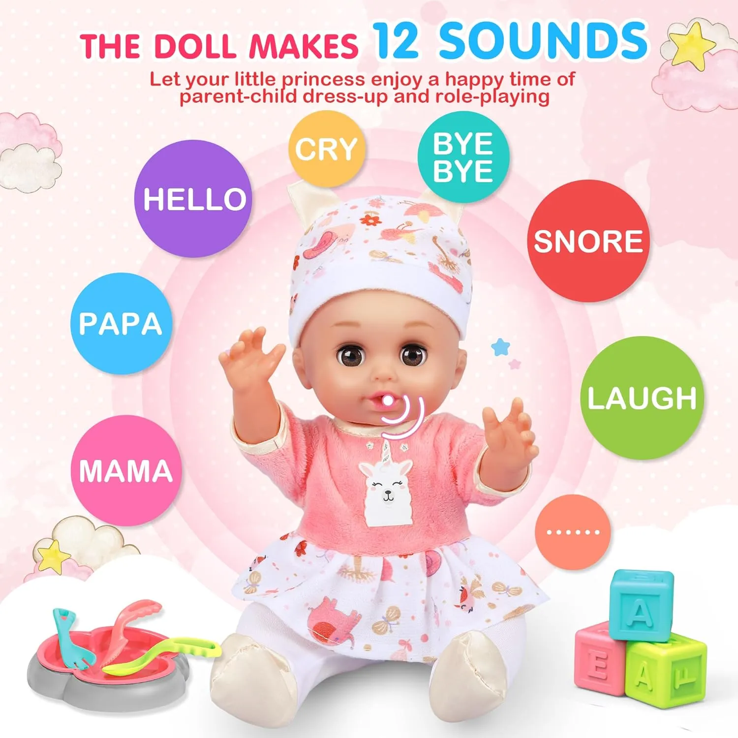 Baby Doll Care Set, Baby Doll Feeding Playset 20Pcs, Realistic Pretend Play Baby Dolls, Incl Baby Care Bag, Milk Bottle, Pacifier, Diaper, Clothes, B-day Gifts for Age 3 4 5 6  Year Old Girls Kids