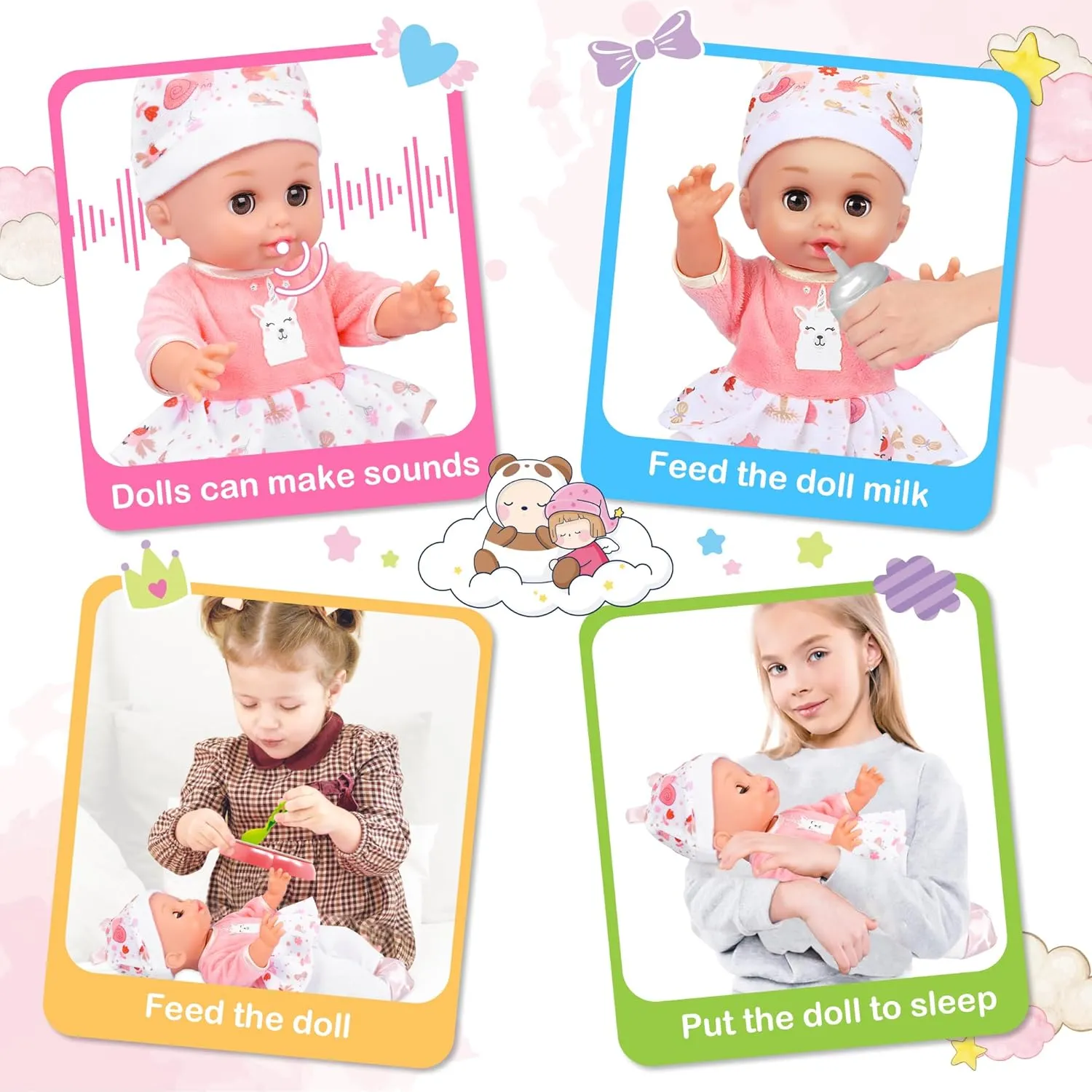 Baby Doll Care Set, Baby Doll Feeding Playset 20Pcs, Realistic Pretend Play Baby Dolls, Incl Baby Care Bag, Milk Bottle, Pacifier, Diaper, Clothes, B-day Gifts for Age 3 4 5 6  Year Old Girls Kids
