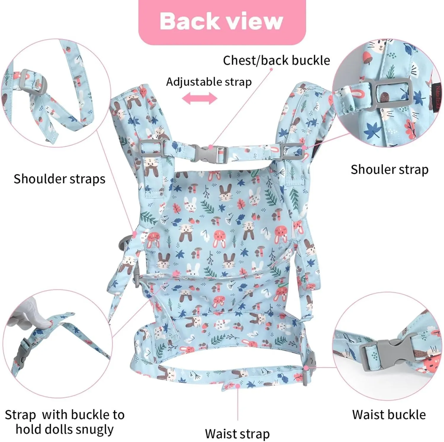 Baby doll carrier for baby girl Premiums soft straps and skin-friendly webbing stuffed animal carrier for kids and toddler facing in facing out and backpack 18 inch doll little flowers design