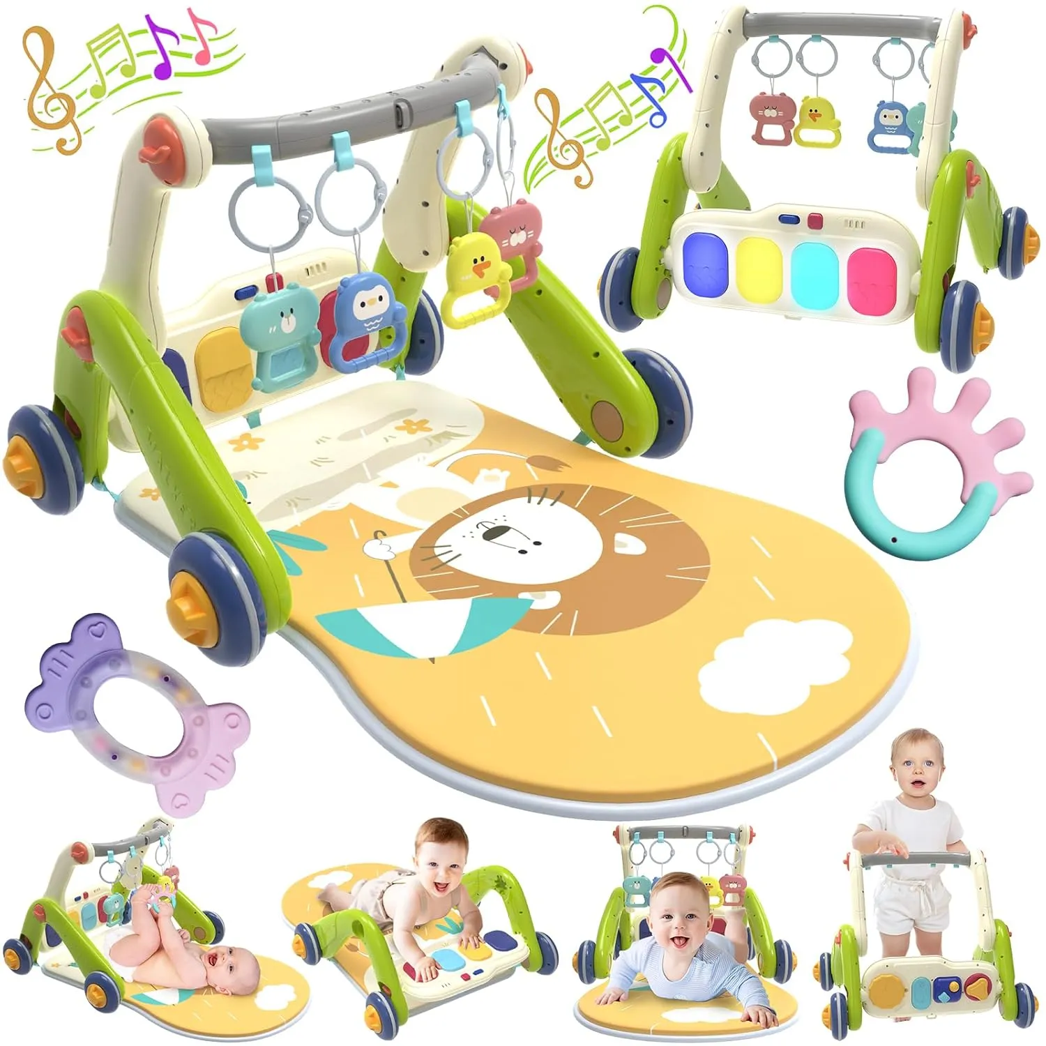 Baby Play Mat Walker, Multifunctional Baby Activity Center with Kick and Play Piano Gym for Baby 0-3-6-9-12 Months, Tummy Time Mat for Walker for Baby Girl boy 6-12 Months(Green)