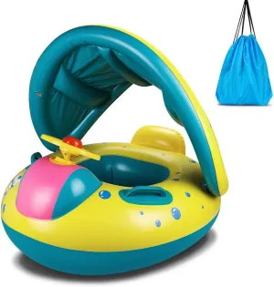 Baby Pool Float, Topist Baby Inflatable Swimming Ring with Adjustable Sun Shade CaBaby Pool Float, Rinopy Safety Seat for Age 6-36 Months Toddlers with Carry Bag
