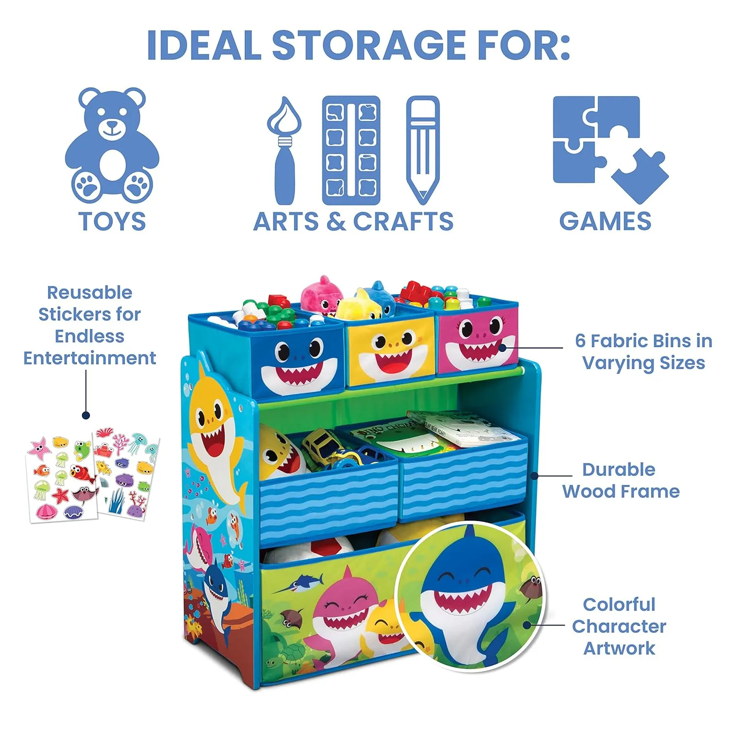 Baby Shark Design & Store 6 Bin Toy Storage Organizer by Delta Children