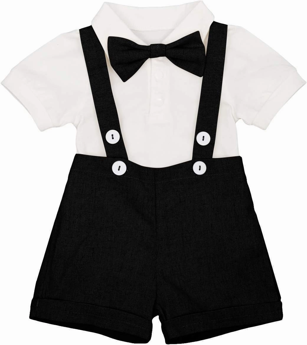 Baby Boy Baptism Christening Outfit Bowtie Dress Shirt Suspenders Shorts Summer Wedding Party Formal Ring Bearer Suits