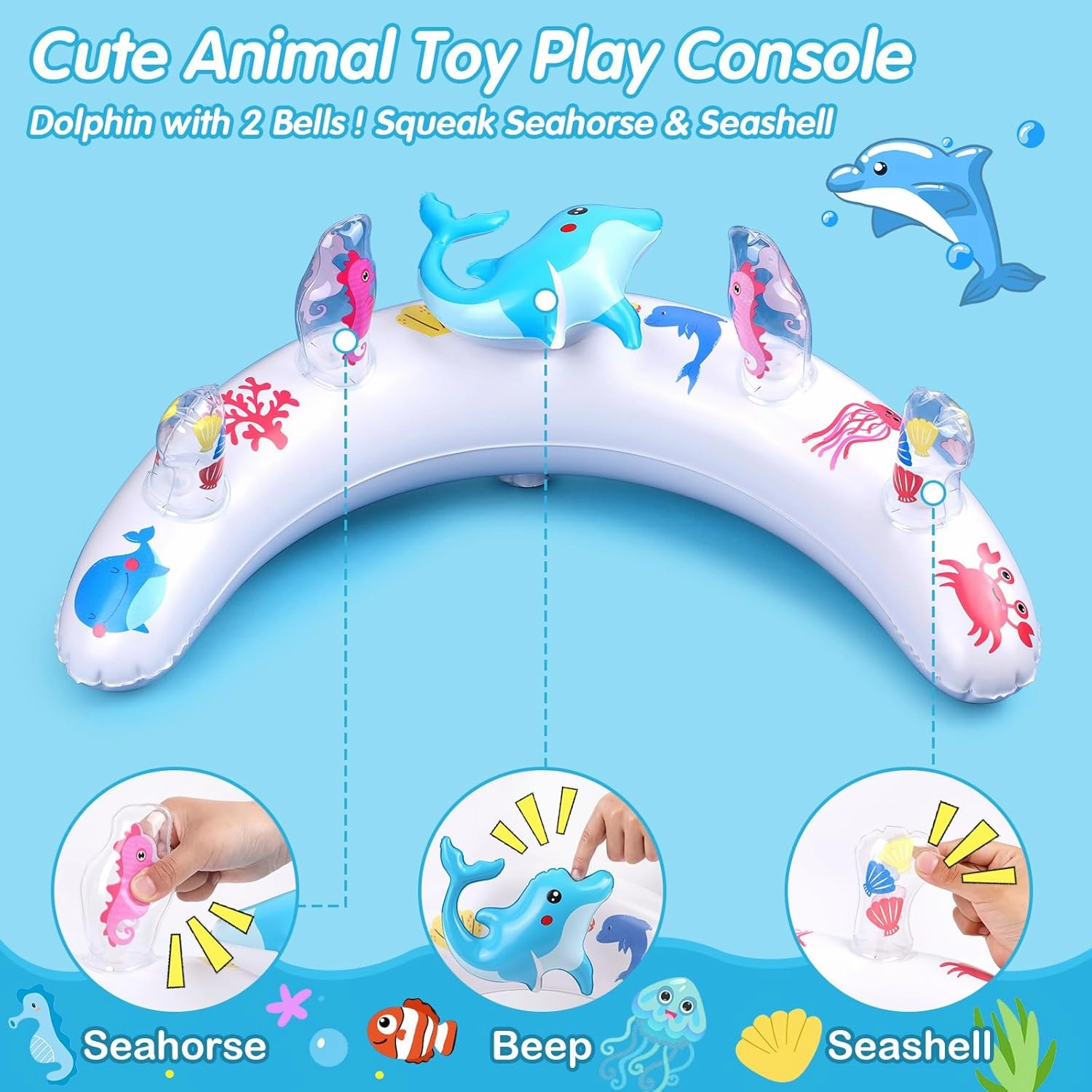 Baby Pool Float with UPF50  Sun Protection Canopy, Inflatable Swim Floatie with Animal Toy Play Console and Hand Air Pump, No Flip Over Swimming Floaty for Infants & Toddlers 6-36 Months