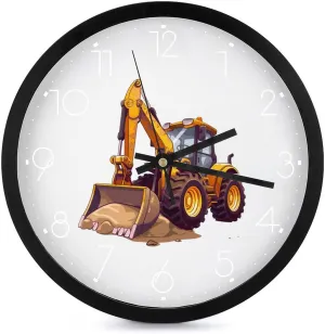 Backhoe Tractor Wall Clock 10 Inch Silent Non-ticking Battery Operated Decorative Clock for Kitchen Bedroom