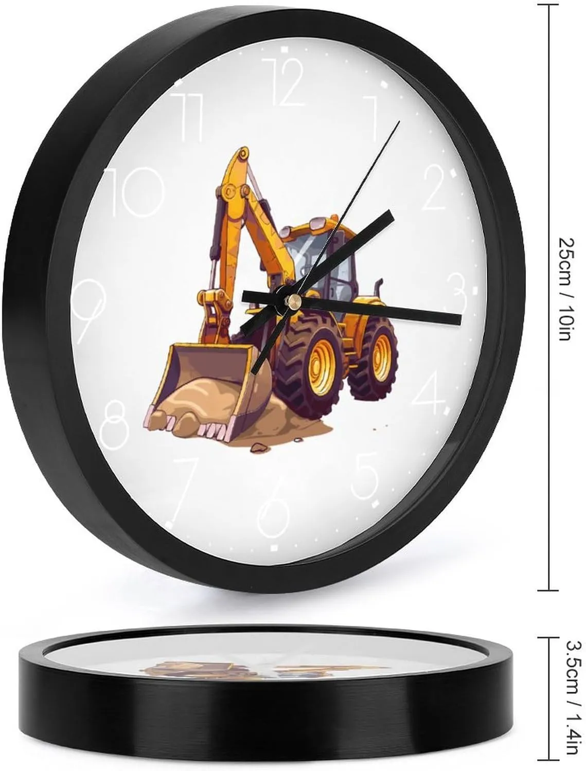 Backhoe Tractor Wall Clock 10 Inch Silent Non-ticking Battery Operated Decorative Clock for Kitchen Bedroom