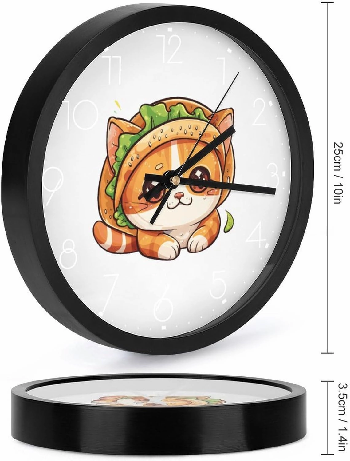 Backwards Is Cat Wall Clock 10 Inch Silent Non-ticking Battery Operated Decorative Clock for Kitchen Bedroom