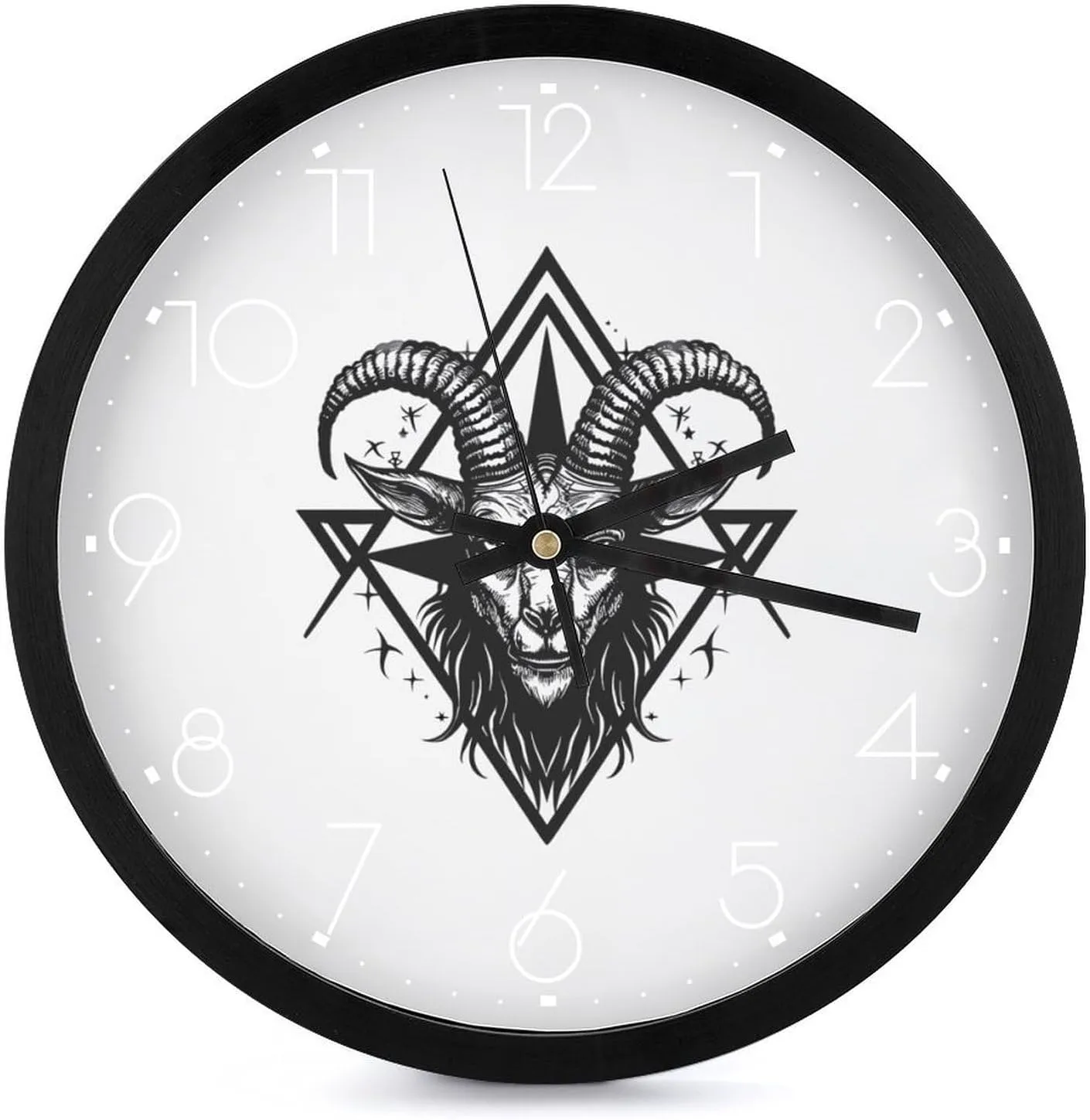 Baphomet Satanic Goat Head Wall Clock 10 Inch Silent Non-ticking Battery Operated Decorative Clock for Kitchen Bedroom