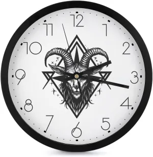 Baphomet Satanic Goat Head Wall Clock 10 Inch Silent Non-ticking Battery Operated Decorative Clock for Kitchen Bedroom
