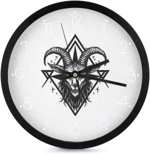Baphomet Satanic Goat Head Wall Clock 10 Inch Silent Non-ticking Battery Operated Decorative Clock for Kitchen Bedroom