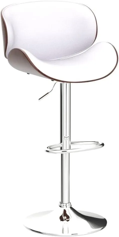 Bar Stools Set of 2, Adjustable Swivel Leather Bar Stools for Kitchen Island, Mid Century Modern Counter Height Bar Chairs Barstools with Back & Footrest (White)