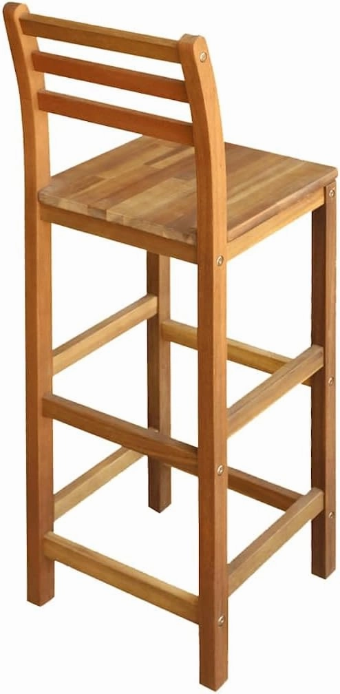Bar Chairs Set of 2 Solid Acacia Wood Dining Bar Stools with Backrest and Footrest, Modern and Durable Outdoor Kitchen Chairs, Comfortable High-Back Bar Stools for Dining Room and Patio