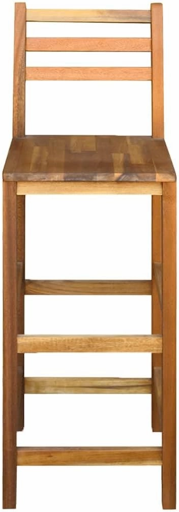 Bar Chairs Set of 2 Solid Acacia Wood Dining Bar Stools with Backrest and Footrest, Modern and Durable Outdoor Kitchen Chairs, Comfortable High-Back Bar Stools for Dining Room and Patio