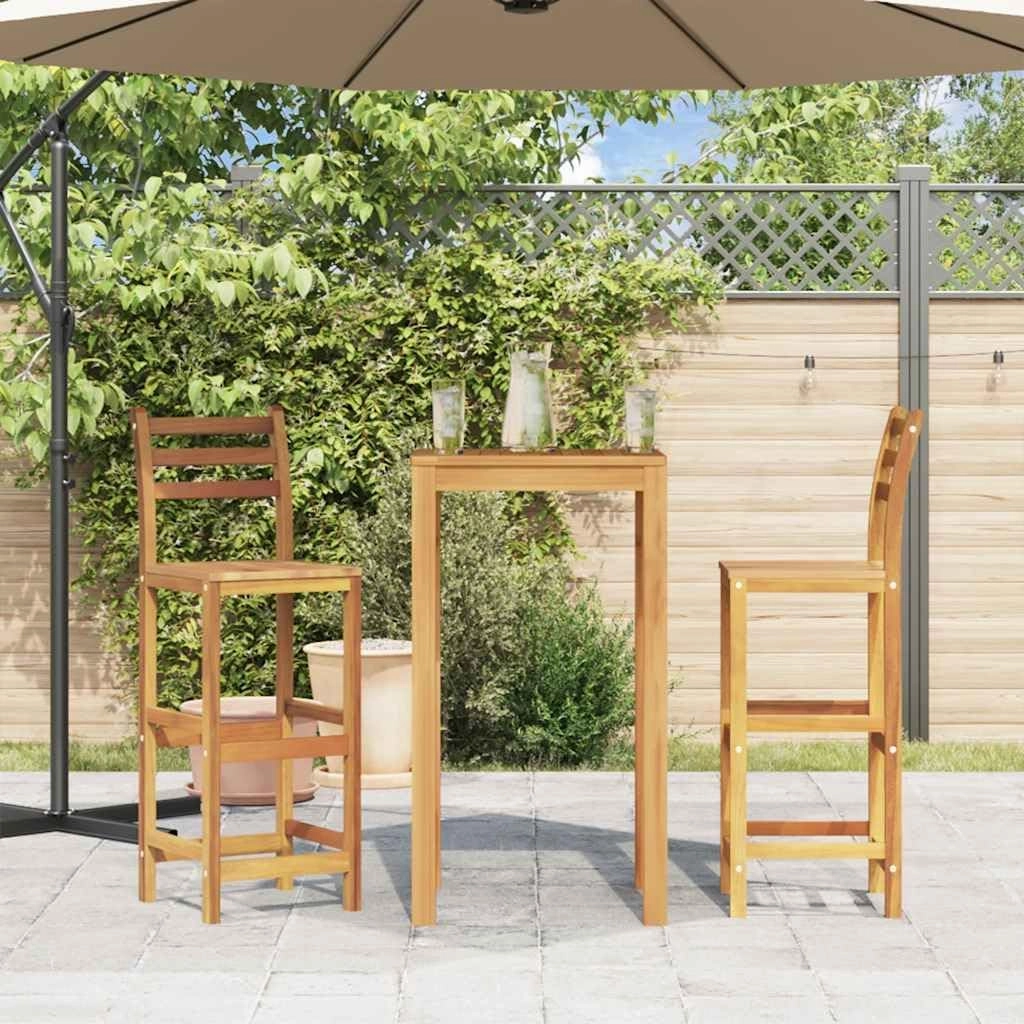 Bar Chairs Set of 2 Solid Acacia Wood Dining Bar Stools with Backrest and Footrest, Modern and Durable Outdoor Kitchen Chairs, Comfortable High-Back Bar Stools for Dining Room and Patio