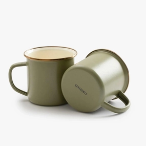 Barebones 2-Tone Enamel Espresso Cup Set - Set of 2, 4 oz Mugs - Enamelware Espresso Cups - Durable Kitchen or Camping Mug Set (Olive Drab)