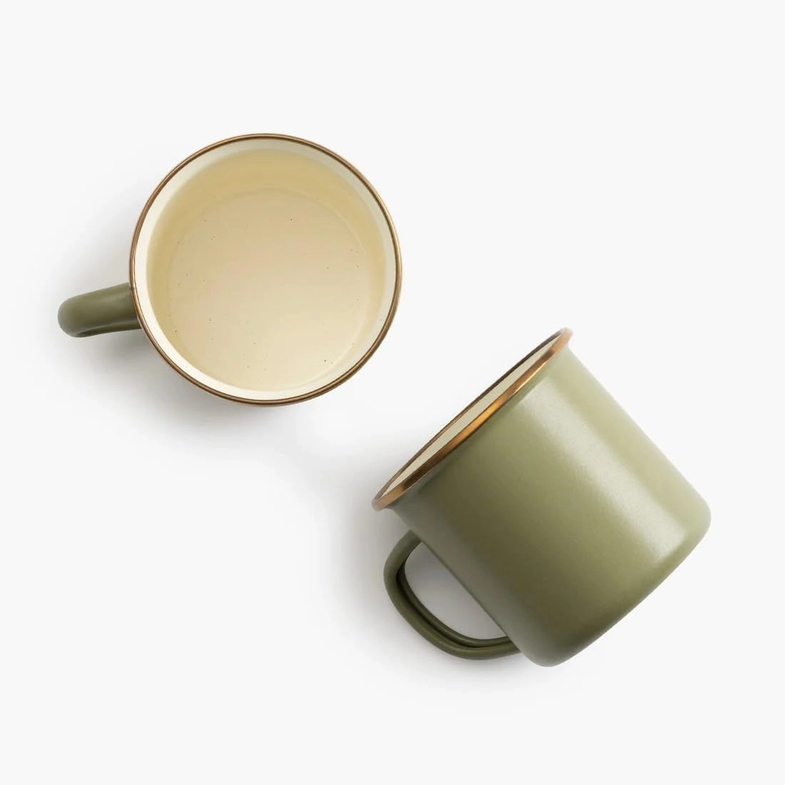 Barebones 2-Tone Enamel Espresso Cup Set - Set of 2, 4 oz Mugs - Enamelware Espresso Cups - Durable Kitchen or Camping Mug Set (Olive Drab)