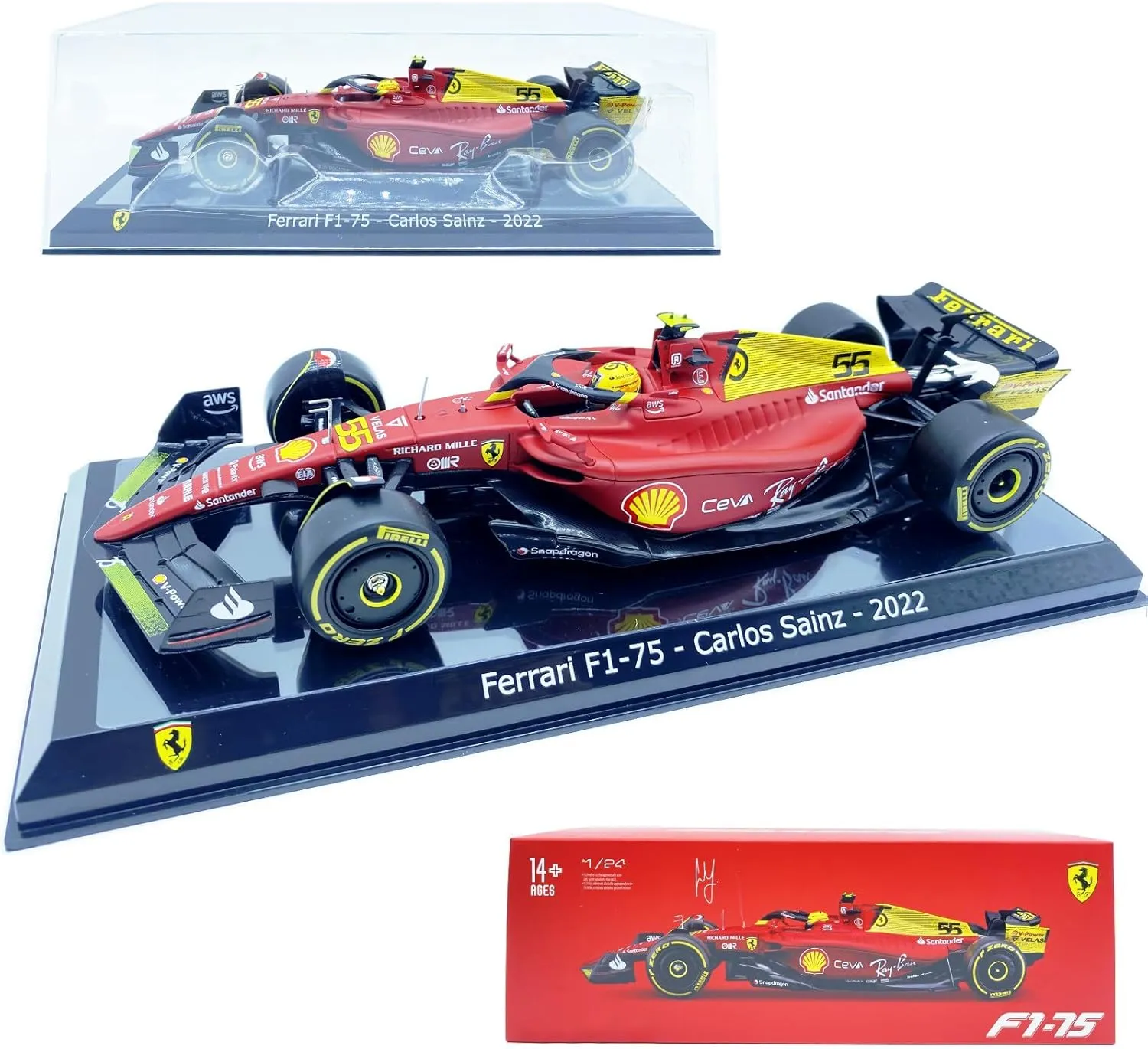 Bburag 1/24 2022 New F1-75#55 for Ferrari 75th Anniversary Sainz Static Formula One Alloy Racing Car Die Cast Vehicles Model Collectible Gift