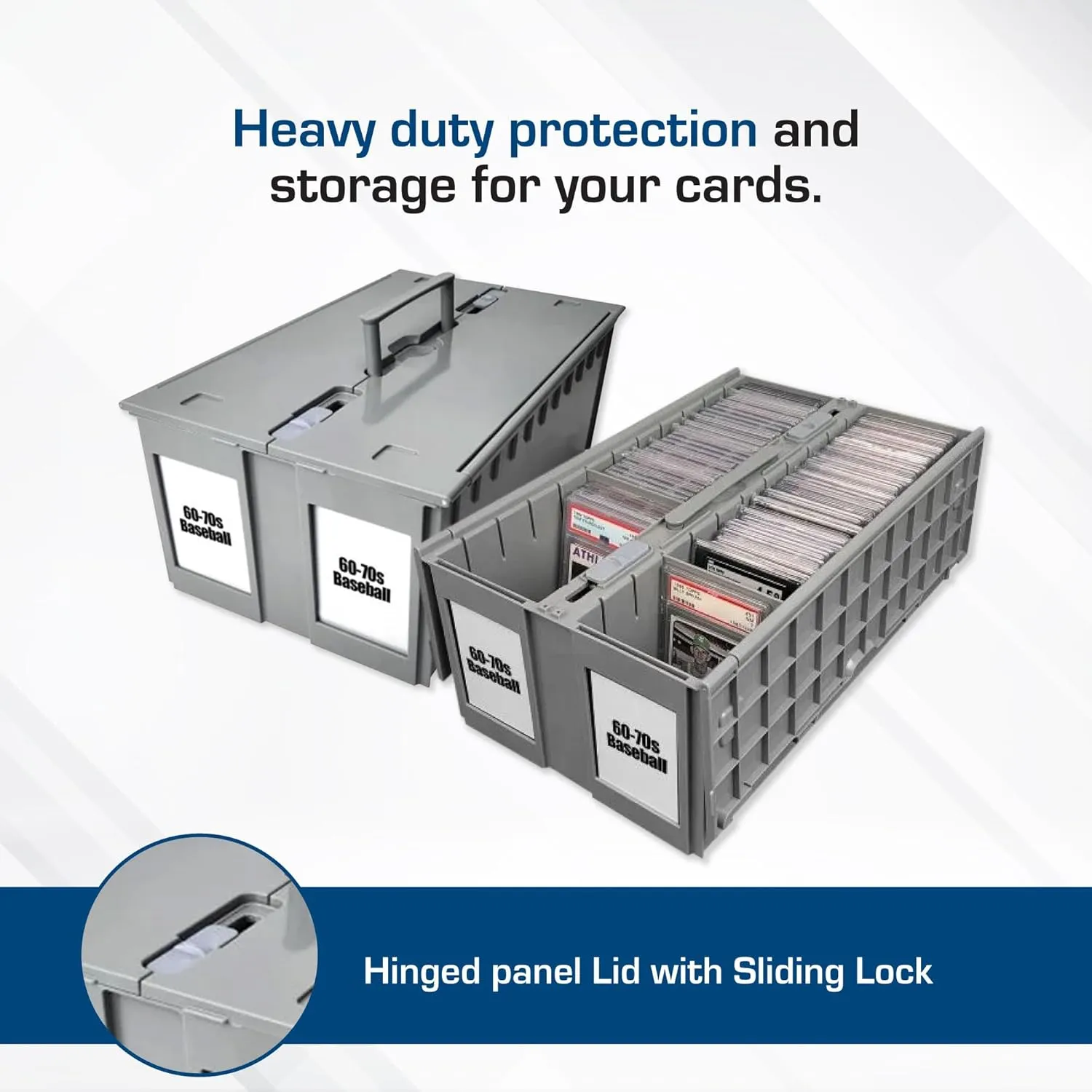 BCW 2-Row Graded Collectible Card Bin - Gray | Stackable, Acid-Free Plastic Trading Card Box | Customizable Card Storage with Additional Partitions | Compatible with PSA, BGS, SGC, CSG, HGA (Single)