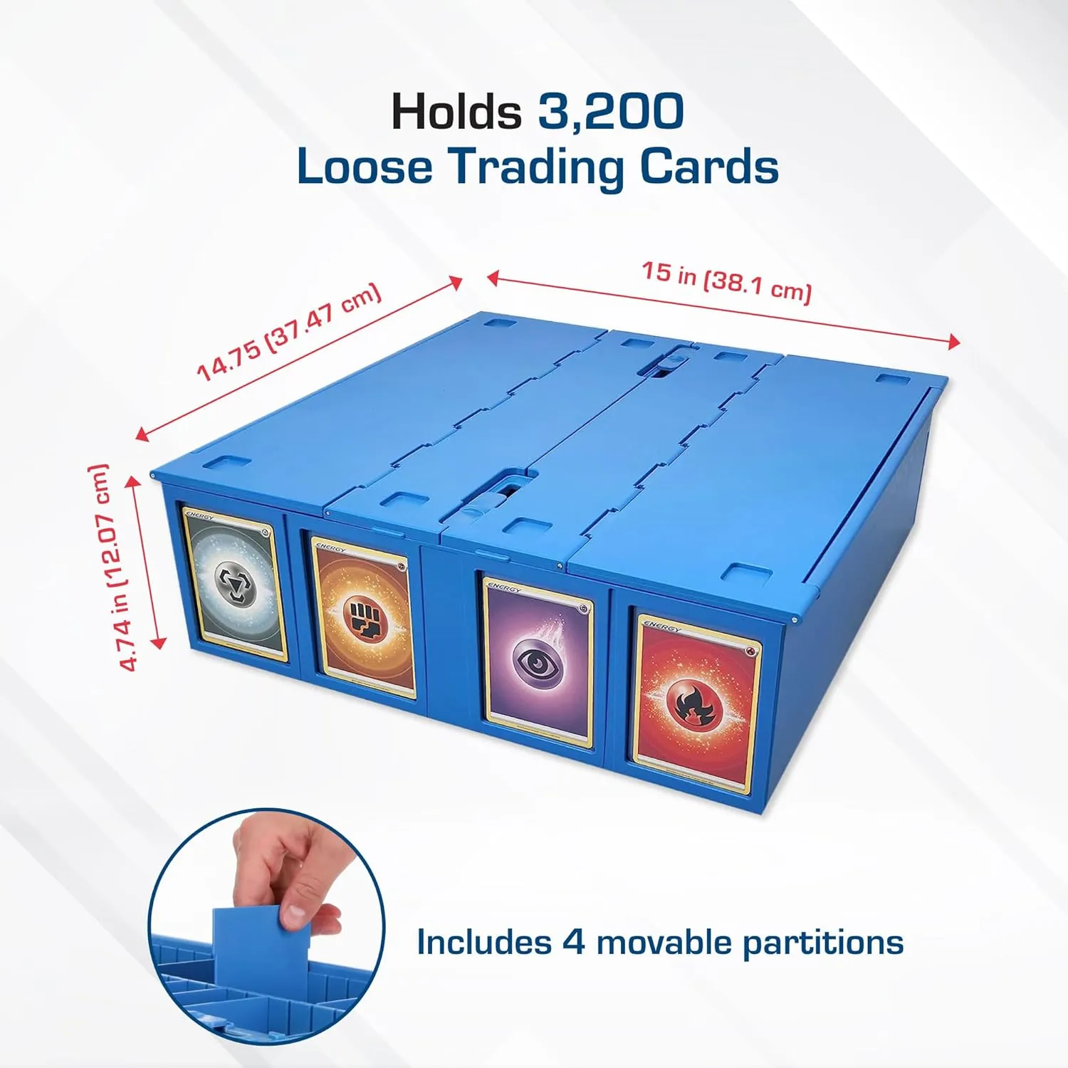 BCW Collectible Card Bin (2-Pack, Blue) | Holds 3200 Cards Each | Includes 4 Dividers Per Bin | Storage for Pokémon, MTG & Sports Cards