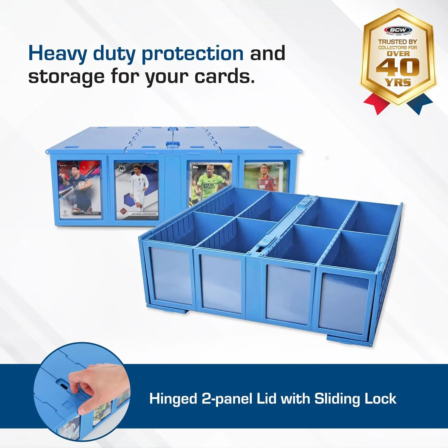 BCW Collectible Card Bin (2-Pack, Blue) | Holds 3200 Cards Each | Includes 4 Dividers Per Bin | Storage for Pokémon, MTG & Sports Cards