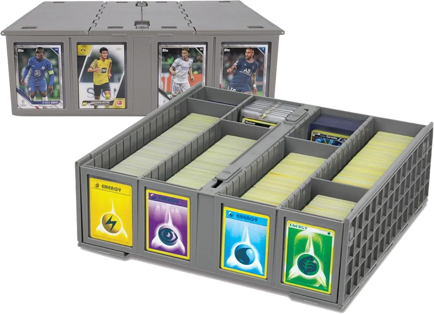 BCW Collectible Card Bin (2-Pack, Gray) | Holds 3200 Cards Each | Includes 4 Dividers | Storage for Pokémon, MTG & Sports Cards