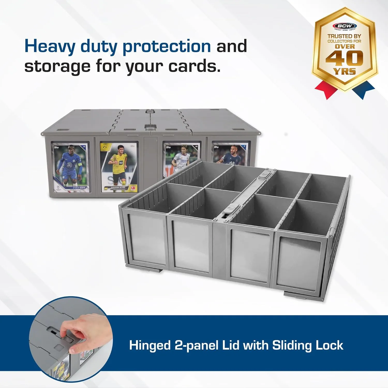 BCW Collectible Card Bin (2-Pack, Gray) | Holds 3200 Cards Each | Includes 4 Dividers | Storage for Pokémon, MTG & Sports Cards