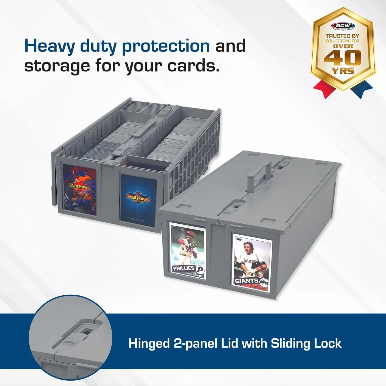 BCW Collectible Card Bin – (2-Pack, Gray) | Holds up to 1600 Cards | Plastic Storage Box for Pokémon, MTG & Sports Cards